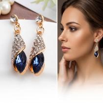 Brincos Femininos Gota Azul Zircônia Banhado Ouro Estilo Luxo Casual