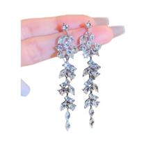 Brincos Femininos Longos Com Franjas E Folhas De Diamante, 2 Peças, Acessórios Para Vestidos De