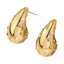 Brincos Femininos Luxo - Banhados a Ouro com Cristais em Formato de Gota d'Água