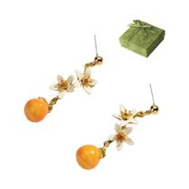 Brincos Femininos Modernos Com Design De Uva Suculenta, Laranja E Flor De Gardênia, Joias Para