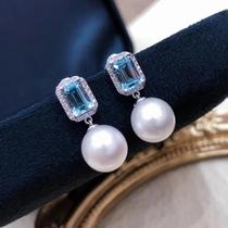 Brincos Femininos Modernos Com Pérolas Simuladas E Zircônia Cúbica Azul Quadrada - Joias Da Moda Brincos Femininos Modernos Com Pérolas Simuladas E Zircônia Cúbica Azul Quadrada - Joias Da Moda