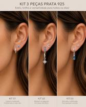 Brincos Femininos Prata 925 Kit 09 Pares Zircônia Azul Elegância Delicadas