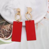 Brincos femininos Retangular Luxo Vermelho com dourado Grande Presente para namorada Brincos femininos Retangular Luxo Vermelho com dourado Grande Presente para namorada