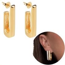 Brincos Femininos Semi Joias Argola Geometrica Retangular Banho Ouro 18k Rodio Branco Garantia acessórios casamento noiva festa formatura