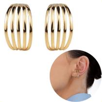 Brincos Femininos Semi Joias Ear Hook 5 Linhas Banho Ouro 18k Rodio Branco Garantia acessórios casamento noiva festa formatura