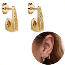 Brincos Femininos Semi Joias Meia Argola Retangular Cravejada Banho Ouro 18k Rodio Branco Garantia acessórios casamento noiva festa formatura Brincos Femininos Semi Joias Meia Argola Retangular Cravejada Banho Ouro 18k Rodio Branco Garantia acessórios casamento noiva festa formatura