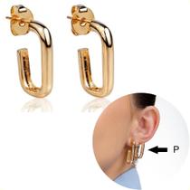 Brincos Femininos Semi Joias Semi Argola Retangular Banho Ouro 18k Rodio Branco Garantia acessórios casamento noiva festa formatura Brincos Femininos Semi Joias Semi Argola Retangular Banho Ouro 18k Rodio Branco Garantia acessórios casamento noiva festa formatura