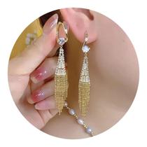 Brincos Femininos Strass Longo Franja Festas Casamento Brincos Femininos Strass Longo Franja Festas Casamento