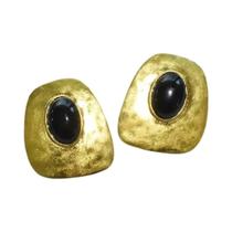 Brincos Femininos Vintage Banhados a Ouro Com Pedra Preta Pendente Acessórios De Joalheria