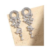 Brincos Femininos Vintage De Zircônia Com Flor, Joia De Noivado Longa De Luxo Com Cristal CZ, Brincos Femininos Vintage De Zircônia Com Flor, Joia De Noivado Longa De Luxo Com Cristal CZ,