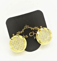 Brincos Flor Pavé De Zirconias Banho Ouro 18k 4119