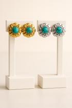 Brincos folheado a ouro e prata boho chique com pedra tifany Banho:Prata