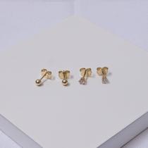 Brincos Folheados a Ouro com Zircônia e Bolinha
