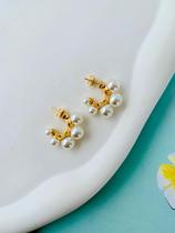 Brincos folheados Ouro e Prata argolas com pérolas brancas