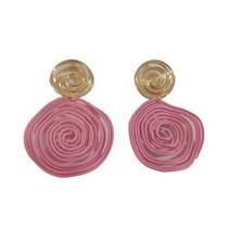 Brincos Geométrico Circulos Rosa Com Dourado Dia Da Mulher