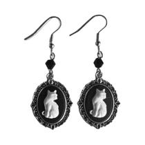 Brincos Góticos com Padrão de Corvo e Gato Branco - Prata Punk - Acessórios para Mulheres