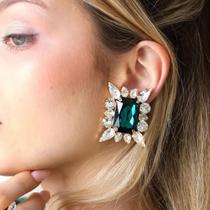 Brincos Grandes De Cristal Verde Para Mulheres, Joias De Casamento Com Strass Brilhante Em Formato