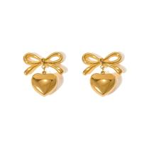 Brincos Hipoalergênicos Banhados a Ouro 18K - Estilo Vintage com Pingente de Gravata Borboleta e Coração