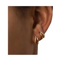 Brincos Huggie Hoop De Cobre Banhados a Ouro Com Zircônia Para Mulheres E Meninas, Joias Luxuosas E Brincos Huggie Hoop De Cobre Banhados a Ouro Com Zircônia Para Mulheres E Meninas, Joias Luxuosas E