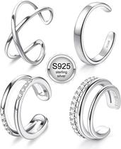 Brincos JeryWe 4 Peças 925 Prata Esterlina Ajustáveis Ear Cuff Brincos JeryWe 4 Peças 925 Prata Esterlina Ajustáveis Ear Cuff