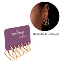 Brincos Kit Rommanel Argolas Feminina Banhada Ouro 18k Design Lindo Delicado