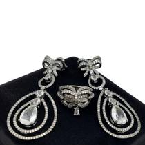 Brincos Laços E Gotas Pendentes Microzirconias Banho Ródio Negro 3670 Brincos Laços E Gotas Pendentes Microzirconias Banho Ródio Negro 3670