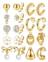 Brincos LOLIAS Conjunto com 9 Pares de Brincos de Pressão Banhados a Ouro 14K Brincos LOLIAS Conjunto com 9 Pares de Brincos de Pressão Banhados a Ouro 14K