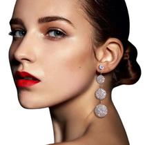 Brincos Longo Redondo Luxo Brilho Strass Festas Noivas Brincos Longo Redondo Luxo Brilho Strass Festas Noivas