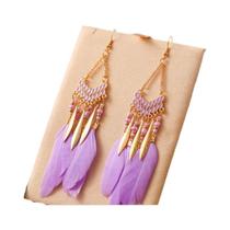 Brincos Longos Coloridos Boho Com Franjas De Plumas E Contas Para Mulheres