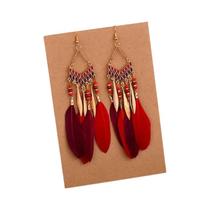 Brincos Longos Coloridos Boho Com Franjas De Plumas Para Mulheres, Brincos Com Contas