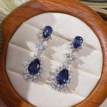 Brincos Longos com Zircônia Cúbica Azul e Branca - Estilo Gota d'Água