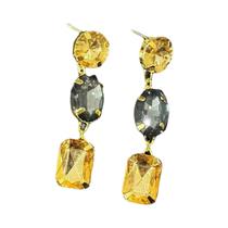 Brincos Longos De Cristal De Vidro Em Camadas Com Diamante Quadrado Estilo Europeu-Americano