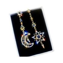 Brincos Longos De Estrela E Lua Assimétricos Com Franjas, Joias Brilhantes E Chamativas Brincos Longos De Estrela E Lua Assimétricos Com Franjas, Joias Brilhantes E Chamativas