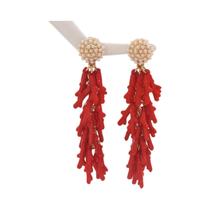Brincos Longos De Flor Com Pérola De Coral Imitada Vermelha Para Mulheres, Brincos Exóticos Brincos Longos De Flor Com Pérola De Coral Imitada Vermelha Para Mulheres, Brincos Exóticos