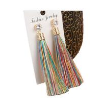 Brincos Longos De Franjas Boho Femininos Com Cristais E Tecido De Seda Joia Da Moda Para Festas