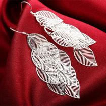 Brincos Longos Em Camadas Prateados Para Mulheres Com Folhas Vazadas E Franjas, Joias Da Moda, Brincos Longos Em Camadas Prateados Para Mulheres Com Folhas Vazadas E Franjas, Joias Da Moda,