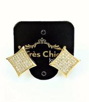 Brincos Losangos Cravejados Zirconias Banho Ouro 18k 1347