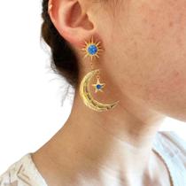 Brincos Lua Dourado Luxo Brilho Strass Festas Noivas - Brincos Lua Dourado Luxo Brilho Strass Festas Noivas -
