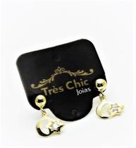 Brincos Lua E Estrela Zirconia Banho Ouro 18k 2998