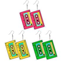 Brincos Lusofie Cassette Tape Acrílico Neon dos anos 80 para mulheres x3