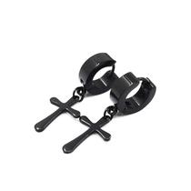 Brincos Masculino Argola Cruz Aço Inox Legitimo Hype Preto