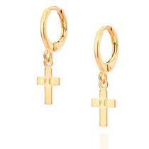 Brincos masculino argola cruz pendurada banhado ouro 3x 24k 18k e 22k rommanel unissex escrita fé 527044