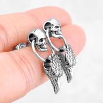 Brincos Masculinos Viking - Titânio e Aço Inoxidável - Corvo e Esqueleto