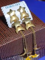 Brincos Moderno Estrelas e Luas 62 mm Gotas Ouro 18 Kilates 4.50 Gramas Brincos Moderno Estrelas e Luas 62 mm Gotas Ouro 18 Kilates 4.50 Gramas