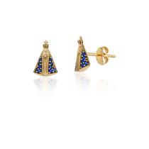 Brincos Nossa Senhora Aparecida Pedras Ouro Maciço 18k Ab153
