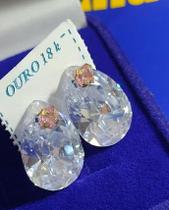 Brincos Ouro 18 Kilates Pedra Zicônia Peso 8.00 Gramas 20 x 13 mm