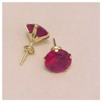 Brincos Pedra Cor Vermelho Rubi 8mm Delicada Joia Ouro 18k Brincos Pedra Cor Vermelho Rubi 8mm Delicada Joia Ouro 18k
