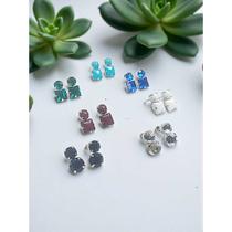 Brincos Pedras Coloridas Kit 7 Pares Modelos e Cores Variadas