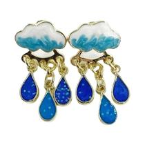 Brincos Pendentes de Chuva Azul com Nuvem Branca - Joias Charmosas e Divertidas para Mulheres