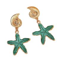 Brincos Pendentes De Concha E Estrela-do-mar Dourados Estilo Retrô Para Meninas, Joias De Aço Brincos Pendentes De Concha E Estrela-do-mar Dourados Estilo Retrô Para Meninas, Joias De Aço